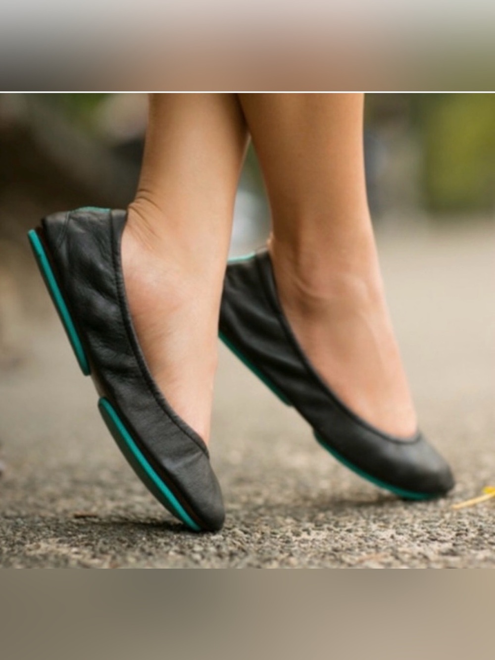 Tieks Black Leather Ballet Flats with Teal Accent